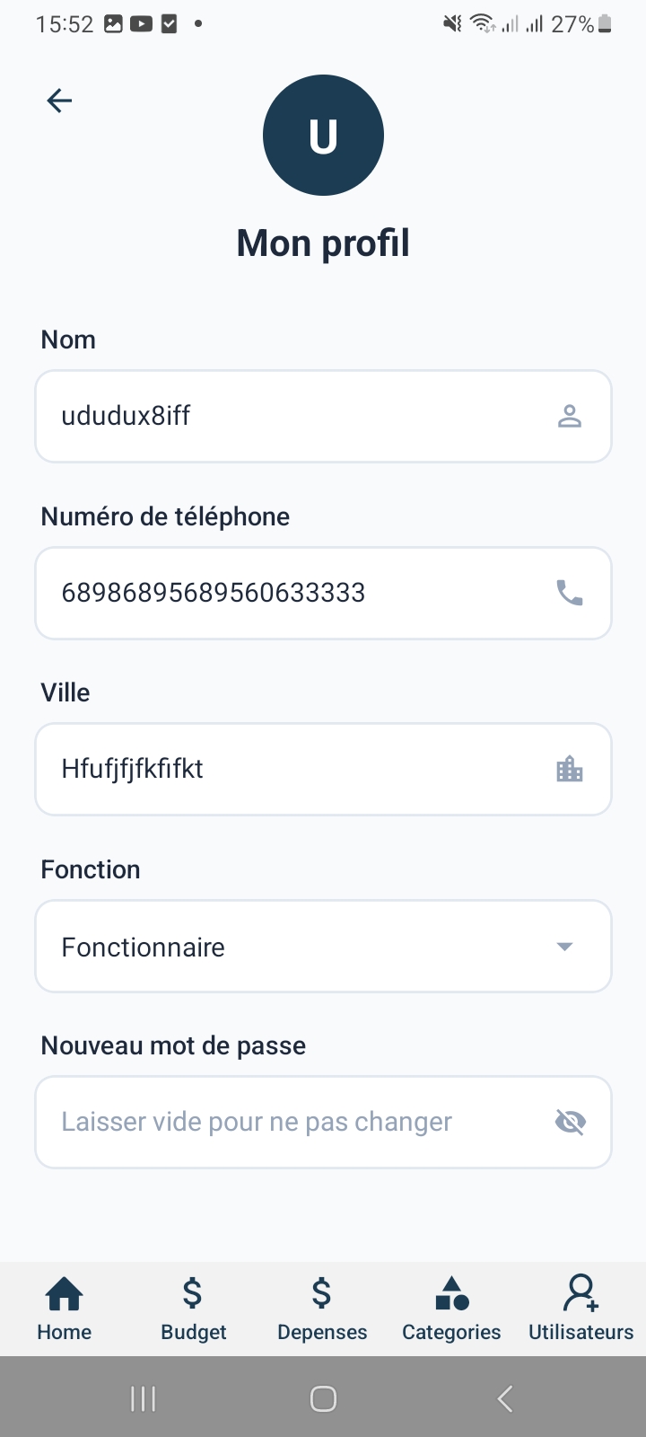 Profile screen